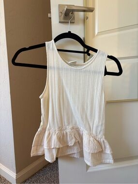 Zara Cream Ribbed Tank Top with Ruffle Hem